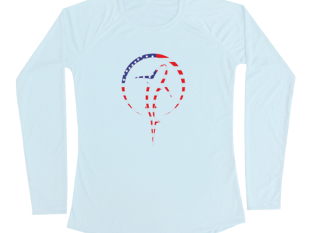 Shark Zen Performance Shirt (Front   Women - American Flag   Arctic Blue) For Cheap